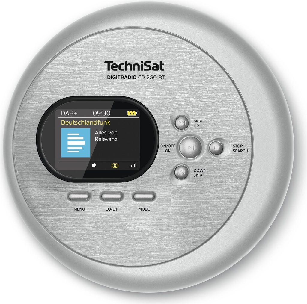 TechniSat DIGITRADIO CD 2GO BT | portabler CD-Player mit Akku und DAB+ | silber