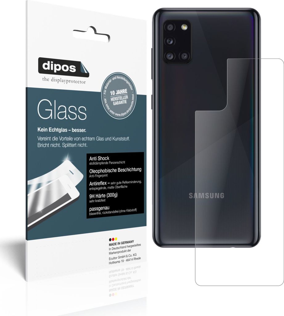2x Schutzfolie für Samsung Galaxy A31 Rückseite matt - Anti-Shock 9H Folie dipos Glass Kunststoffglas