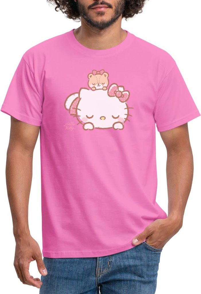 Spreadshirt Hello Kitty Mit Teddy Auf Dem Rücken Männer T-Shirt, L, Pink