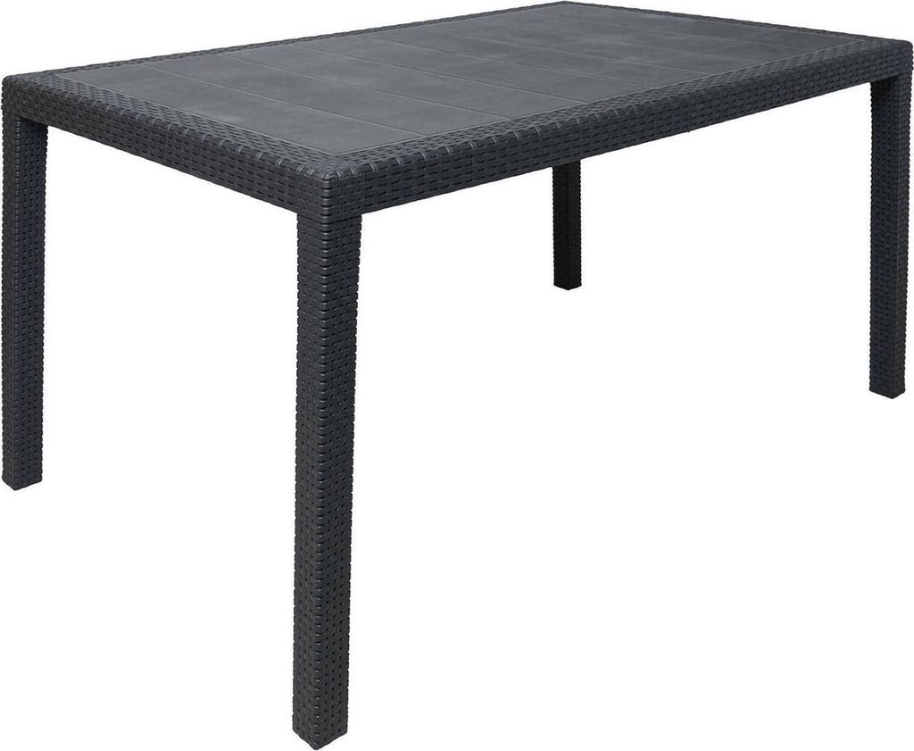 Außentisch Portici, rechteckiges Esszimmerregal, Mehrzweck-Gartentisch mit Rattan-Effekt, 100 % Italy, 150 x 90 x 72 cm, Anthrazit