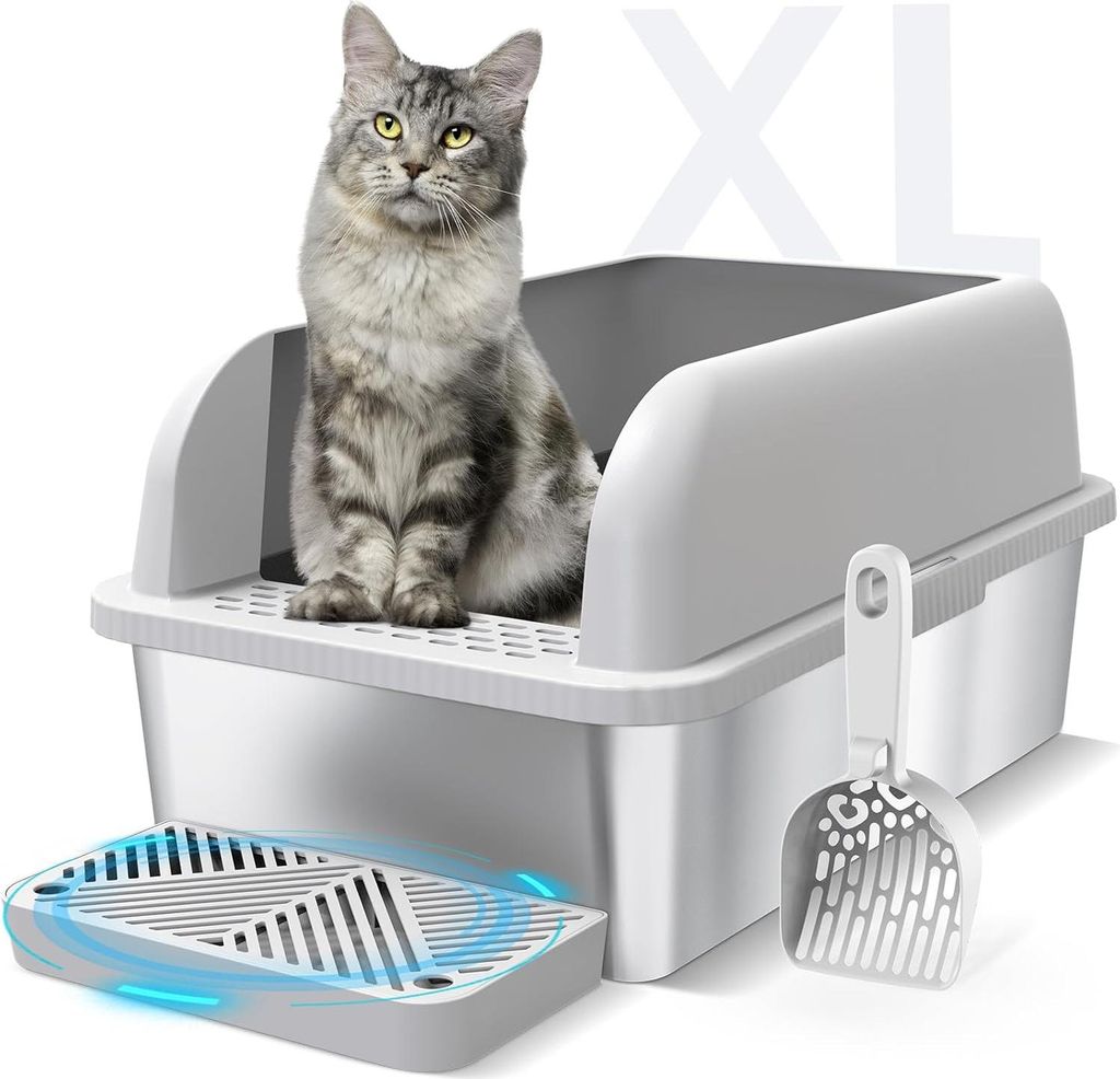 XL Geschlossene Edelstahl Katzenbox mit Deckel - Große Katzenbox für komfortable und einfache Reinigung