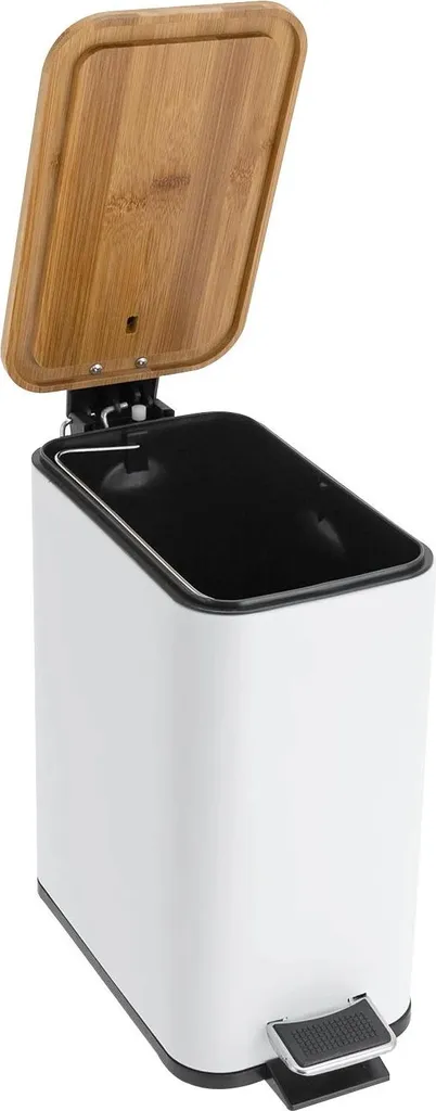 Poubelle 5L en métal et bambou blanc avec seau amovible compact