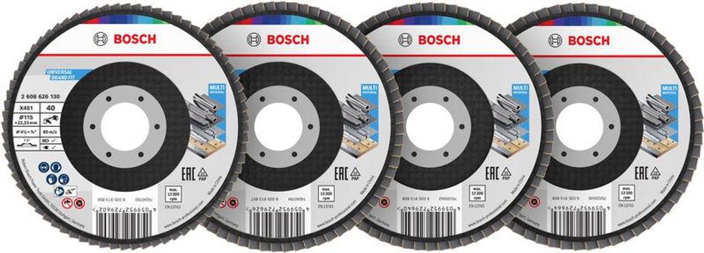 X451 Fächerschleifscheiben Set, 115 x 22,23 mm, K40/K60/K80/K120, Z27, 60-tlg