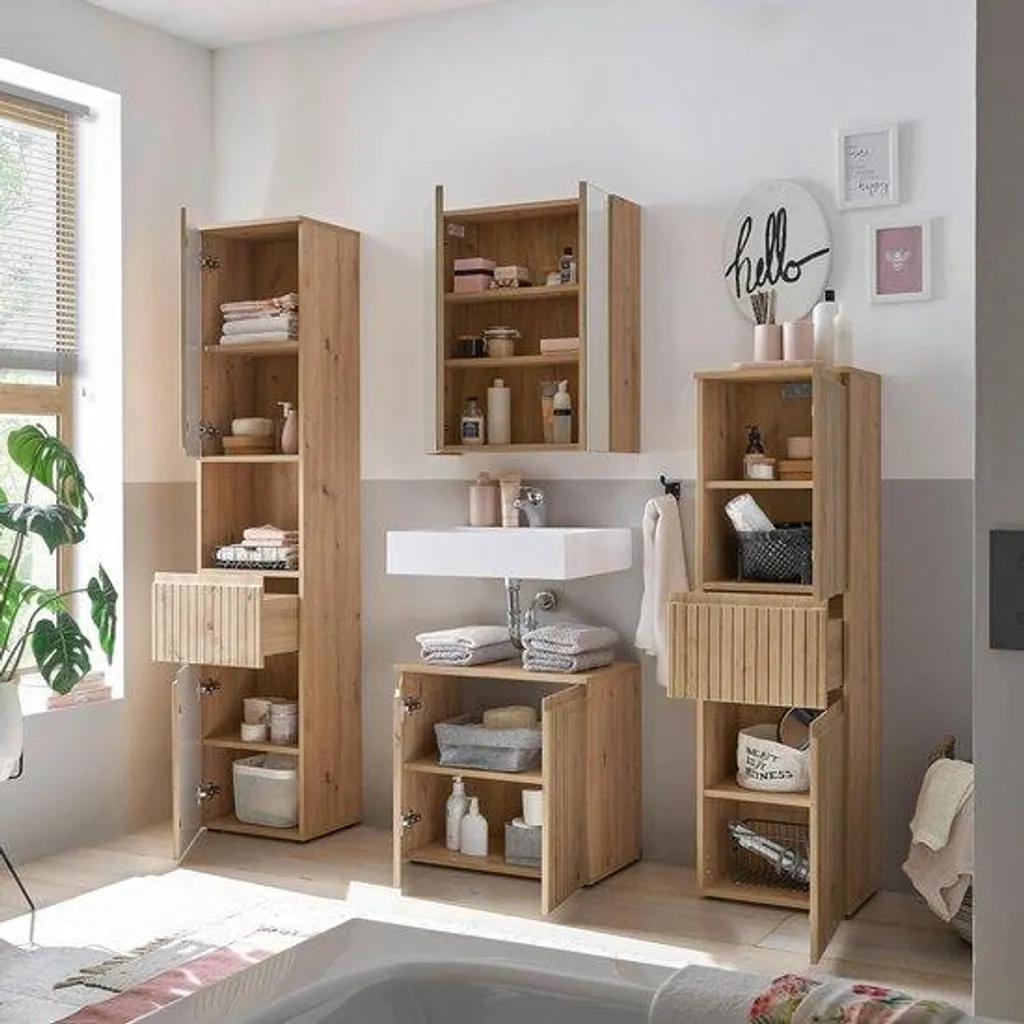 Meuble de salle de bain étroit pour petit espace 40x181cm aspect chêne pur