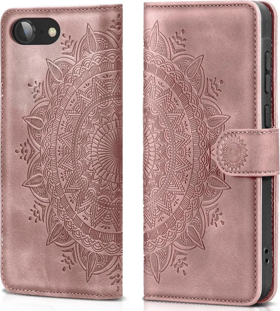 Cover Rosa per iPhone SE 2022 e 8 | Portafoglio in Pelle con Stand