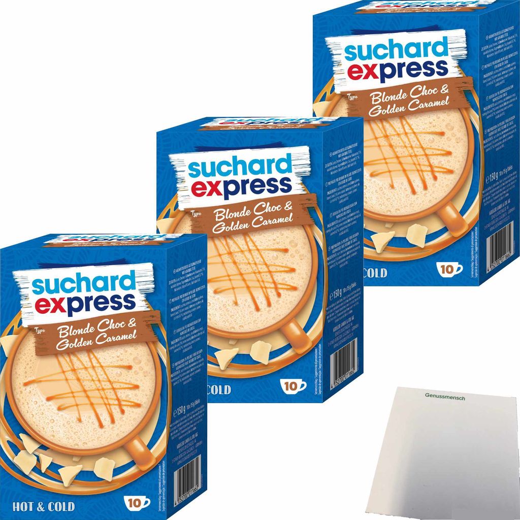 Suchard Express Blonde Choc & Golden Caramel 10x15g Sticks 3er Pack (3x150g Packung) + usy Block