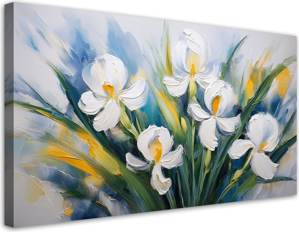 Leinwandbild Gemalt Weiß Iris Blumen 100x50 Feeby Weiß bild für die wand bereit zum aufhängen