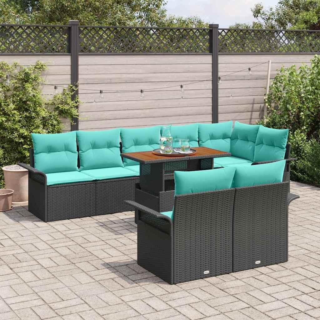Möbel Balkonmöbel Gartenmöbel-Set - Schwarz - CLORIS Garten-Sofa-Set mit Speicher 9 pcs - Schwarz Poly Rattan,81 Kg - 903702
