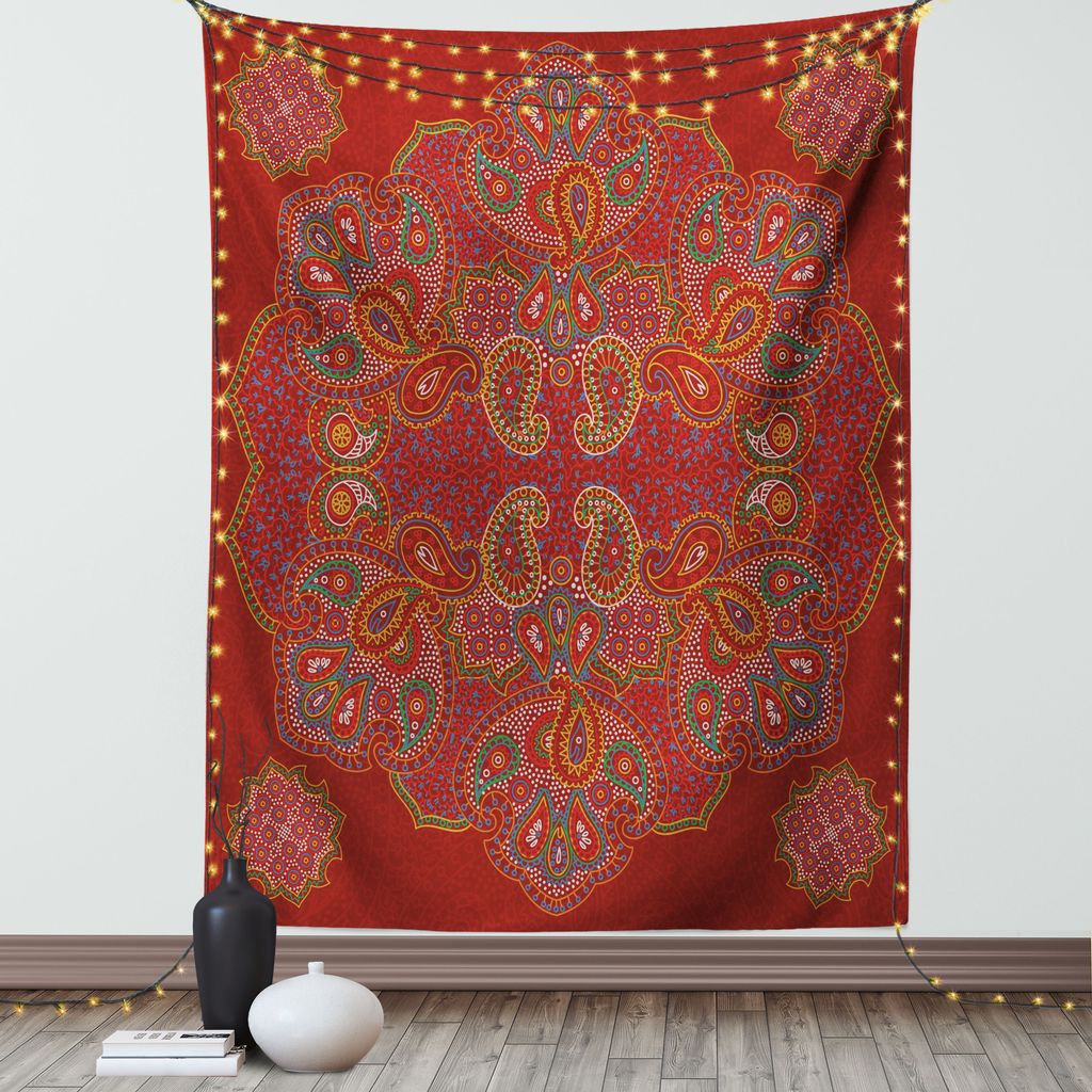 ABAKUHAUS Mandala Wandteppich, Marokkanischer persischer Entwurf Orientalischer rechteckiger Paisley-Blumendruck, Wohnzimmer Schlafzimmer Seidiger ...