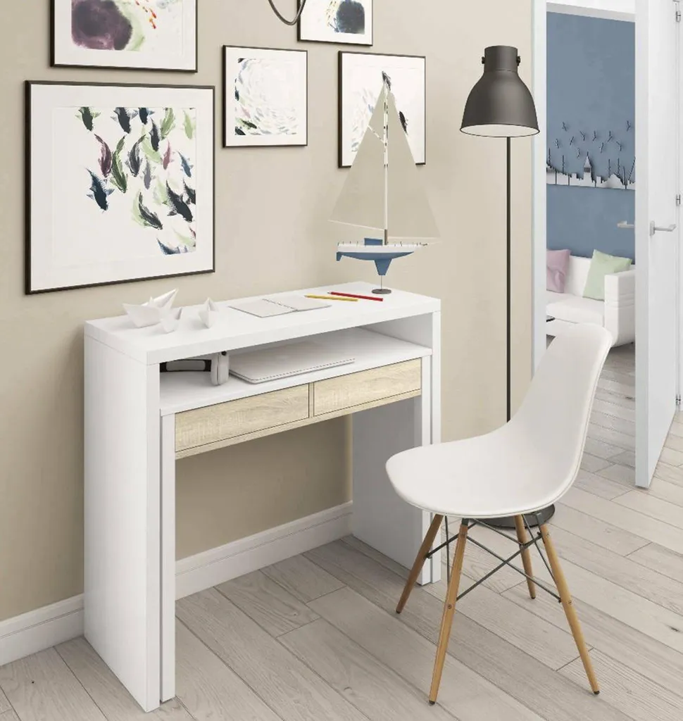 Console de bureau extensible avec tiroirs pour gain de place L100cm