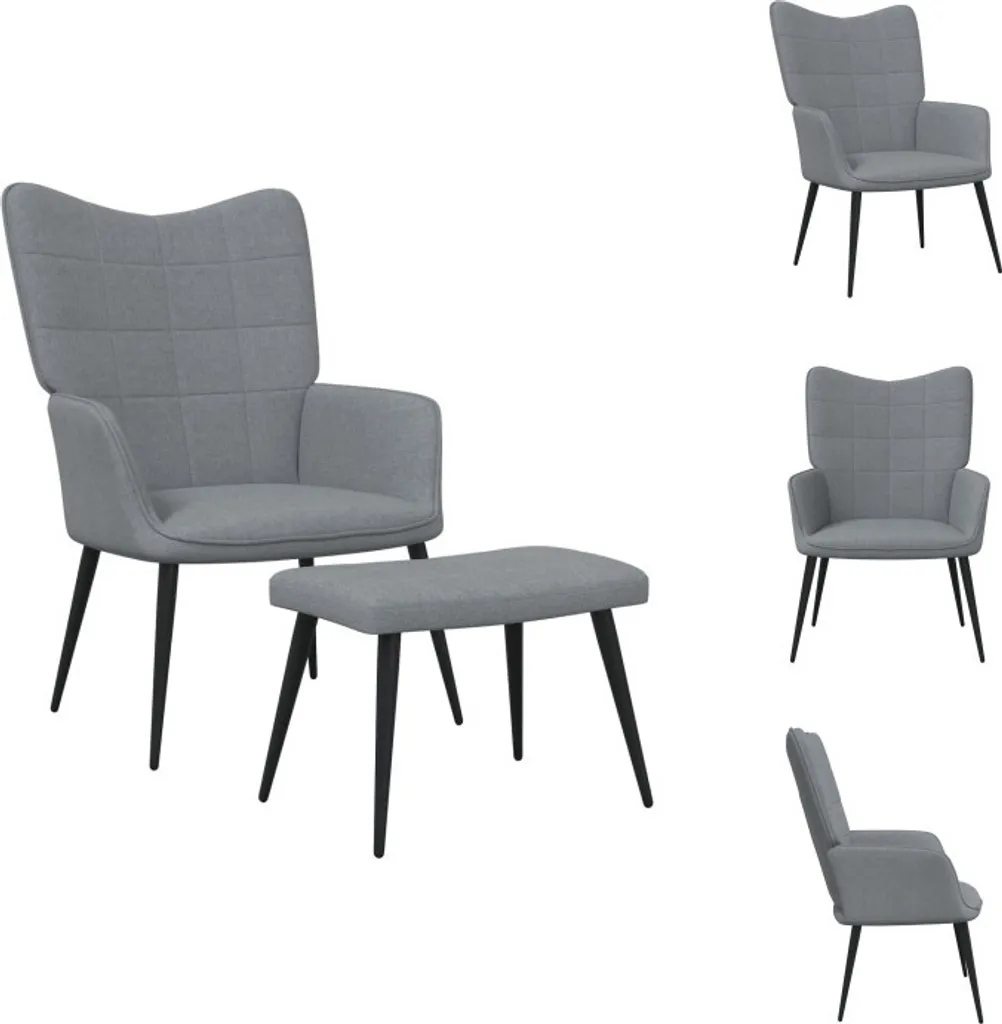 Poltrona Relax vidaXL Grigio Chiaro con Sgabello - Comfort in Tessuto