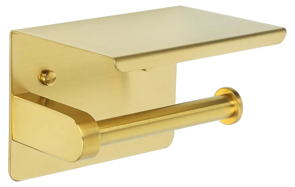 Porte-papier hygiénique doré avec tablette de 14 cm pour salle de bain