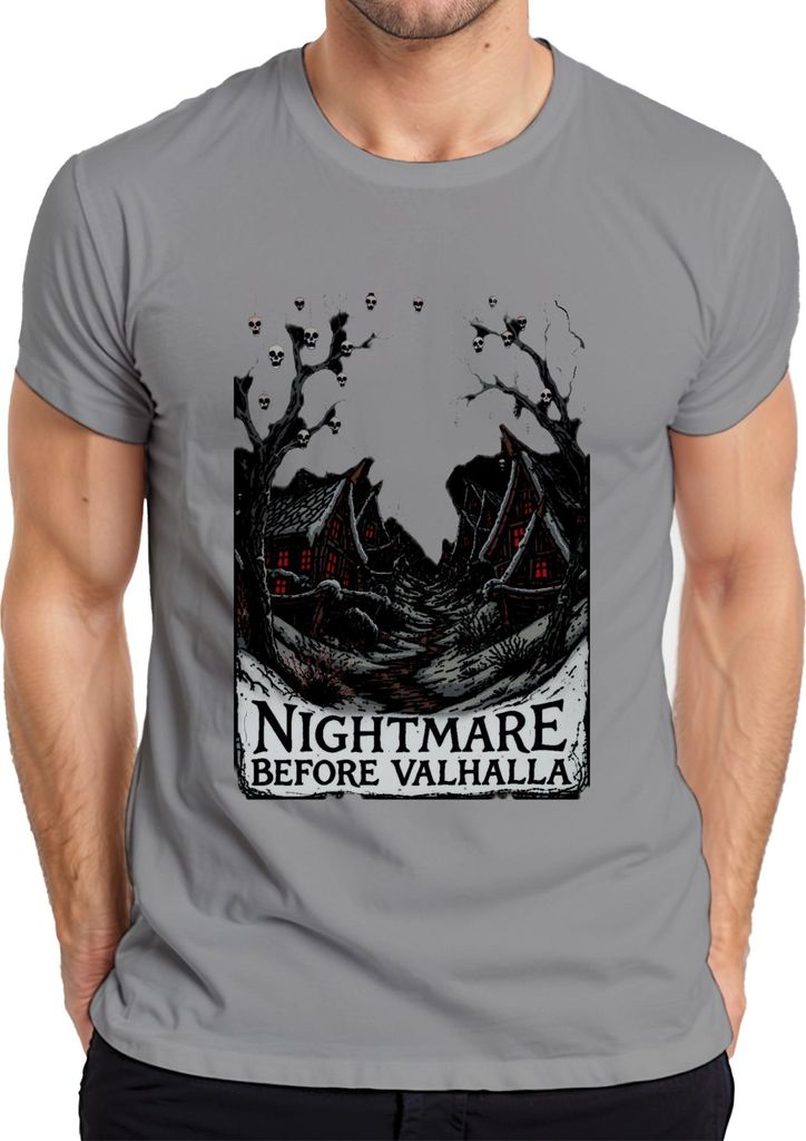 Nightmare Before Valhalla Wikinger Totenköpfe nordisch Halloween Herren T-Shirt, Grau, XXL