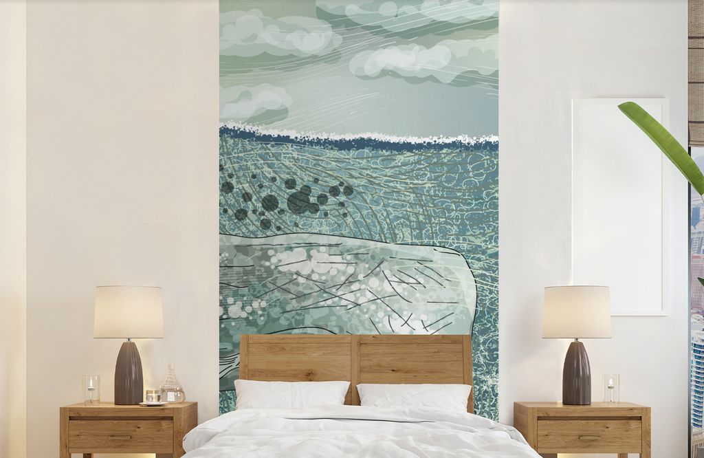 MuchoWow Fototapete für Wohnzimmer oder Schlafzimmer Wandtapete Vinyl Motivtapete Eine Illustration eines riesigen Unterwasserwals - 120x240 cm ...