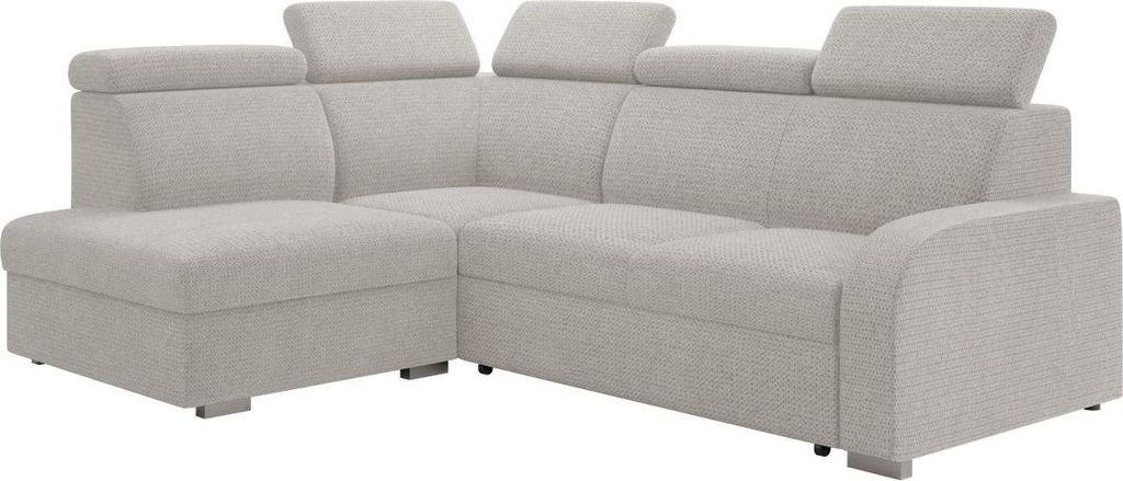 MIRJAN24 Ecksofa Oslo 2rRLXp, Eckcouch mit Schlaffunktion und Bettkasten, Silberne Holzfüße, Einstellbare Kopfstützen (Farbe: Crown 16, Seite: L...
