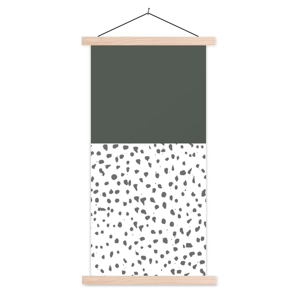 MuchoWow Textilposter Polka dots - Grau - Weiß 60x120 cm mit holzfarbenen Rahmen - Holz