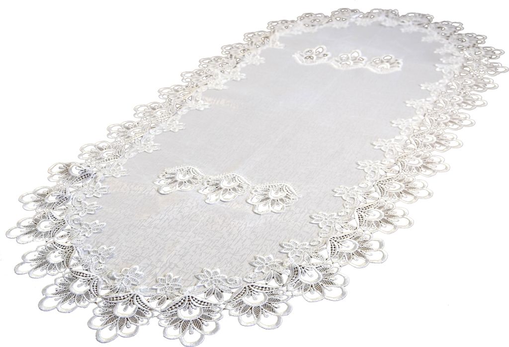 Tischläufer, oval, weiß, 60/120 cm, mit Spitze