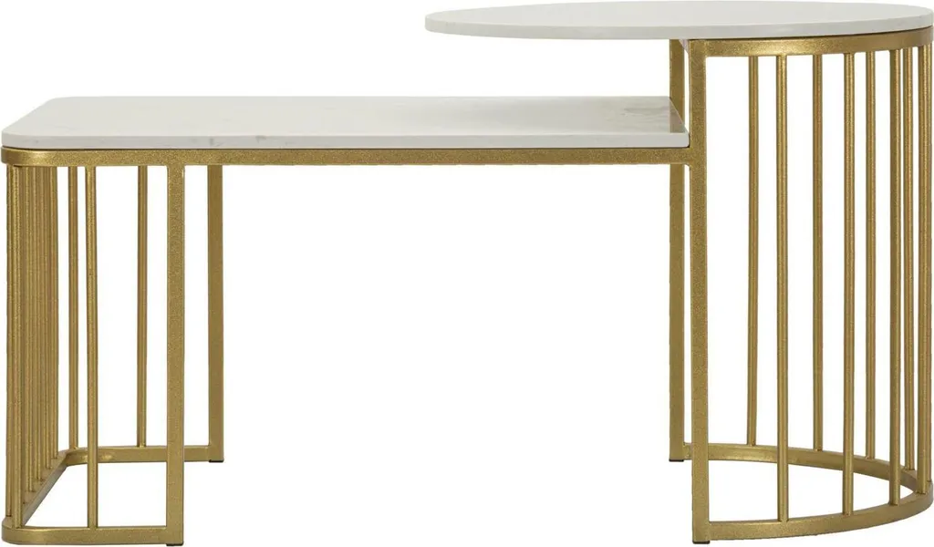 Table basse Tavolo 90x50x50 cm en métal doré et plateau effet marbre blanc