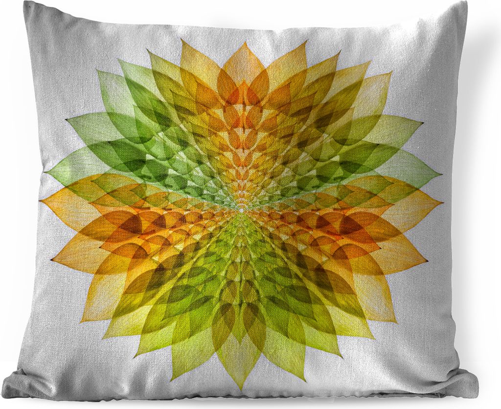 MuchoWow Zierkissen Sofakissen Wohnzimmer Dekokissen 45x45 cm Grünes und gelbes Mandala auf weißem Hintergrund - Schlafpolster - Polster für d...