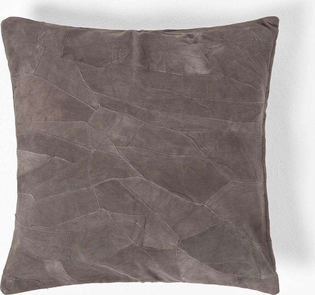 HOMESCAPES Patchwork Leder-Kissen grau, 45x45 cm