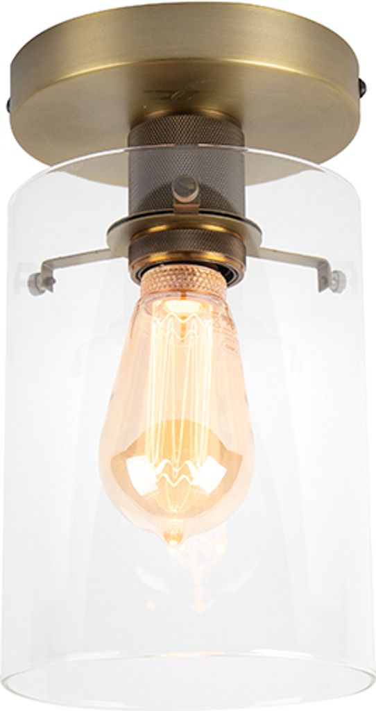 QAZQA - Moderne Deckenleuchte I Deckenlampe I Lampe I Leuchte Bronze mit Glaskuppel I Wohnzimmer I Schlafzimmer - Stahl Zylinder - LED geeignet E27