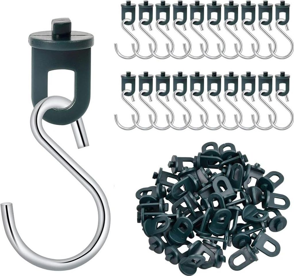 GQunit Garten-Aufhängehaken Set, 60 Stück Pflanzenhaken mit 20 S-Haken, 32mm Grüne Kunststoffhalterung für Blumenampeln und Hängepflanzen