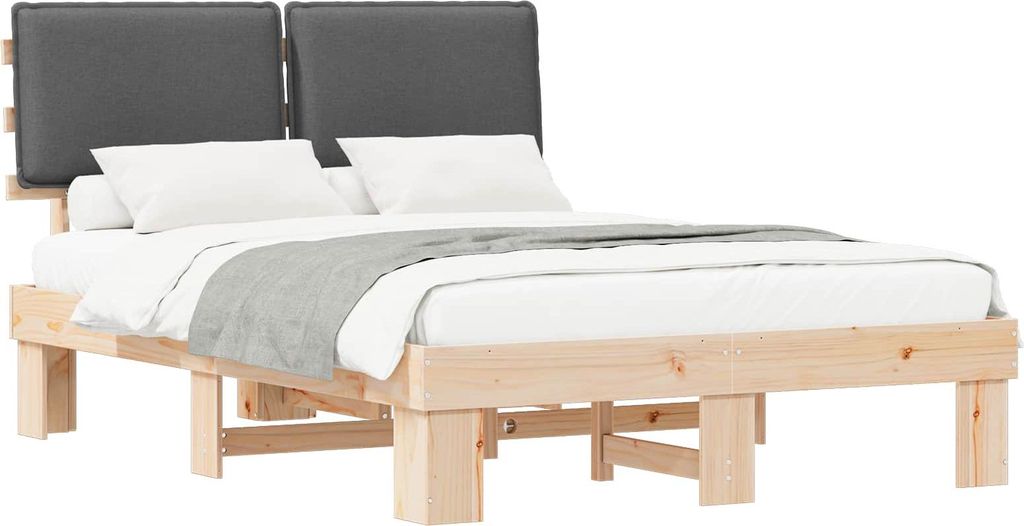vidaXL Bettgestell mit gepolstertem Kopfteil Dunkelgrau 140 x 200 cm
