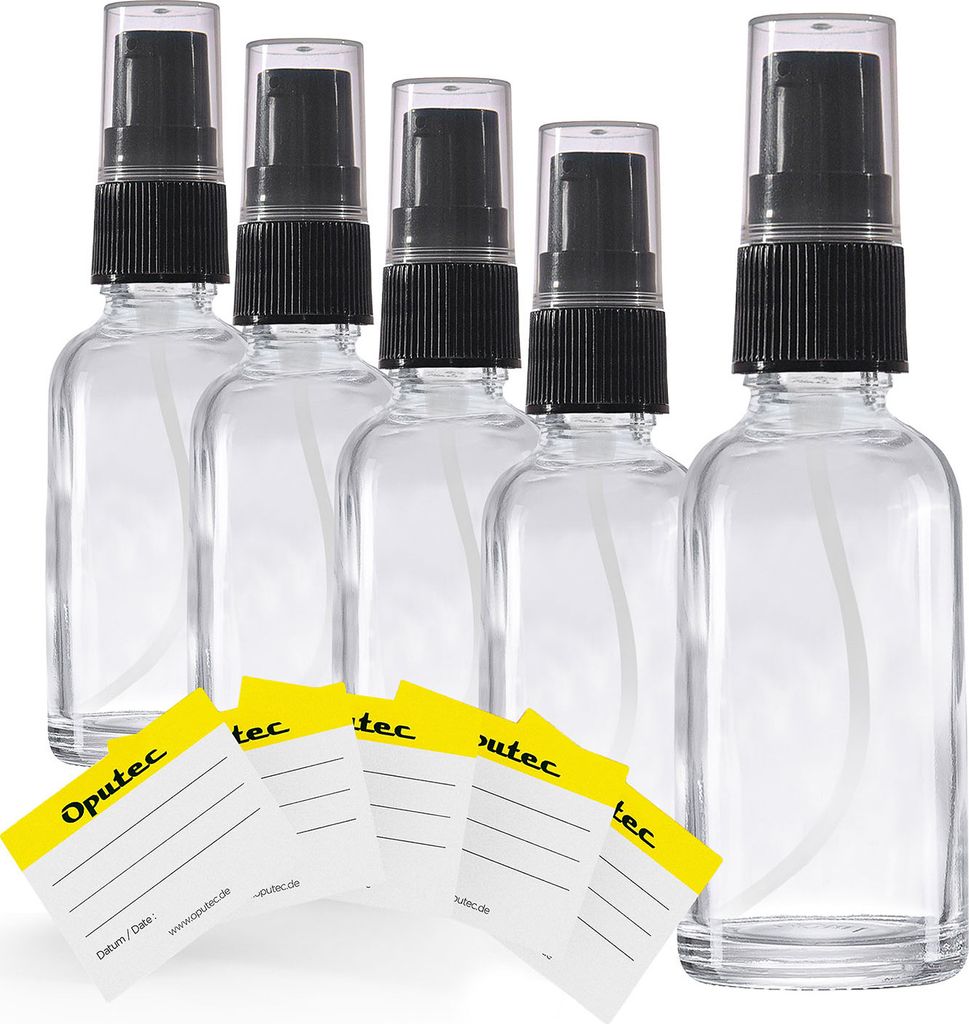 Oputec 5 x 30ml Pumpspender-Flasche, Seifenspender, Cremespender, Lotionsflasche, Klarglas