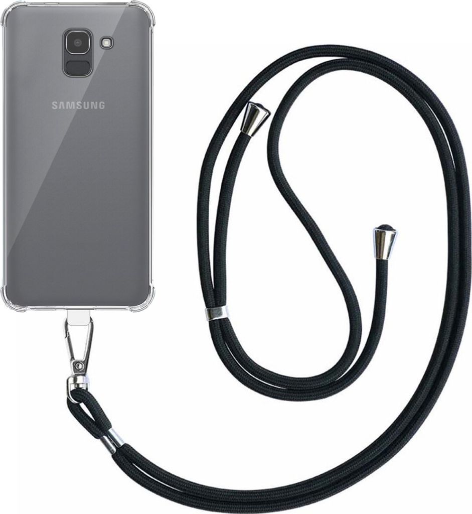Smartphonica Handyhülle geeignet für Samsung Galaxy J6 Transparent Stoßfest mit abnehmbarem Universal Telefonkabel - Backcover Case Silikon Shoc...