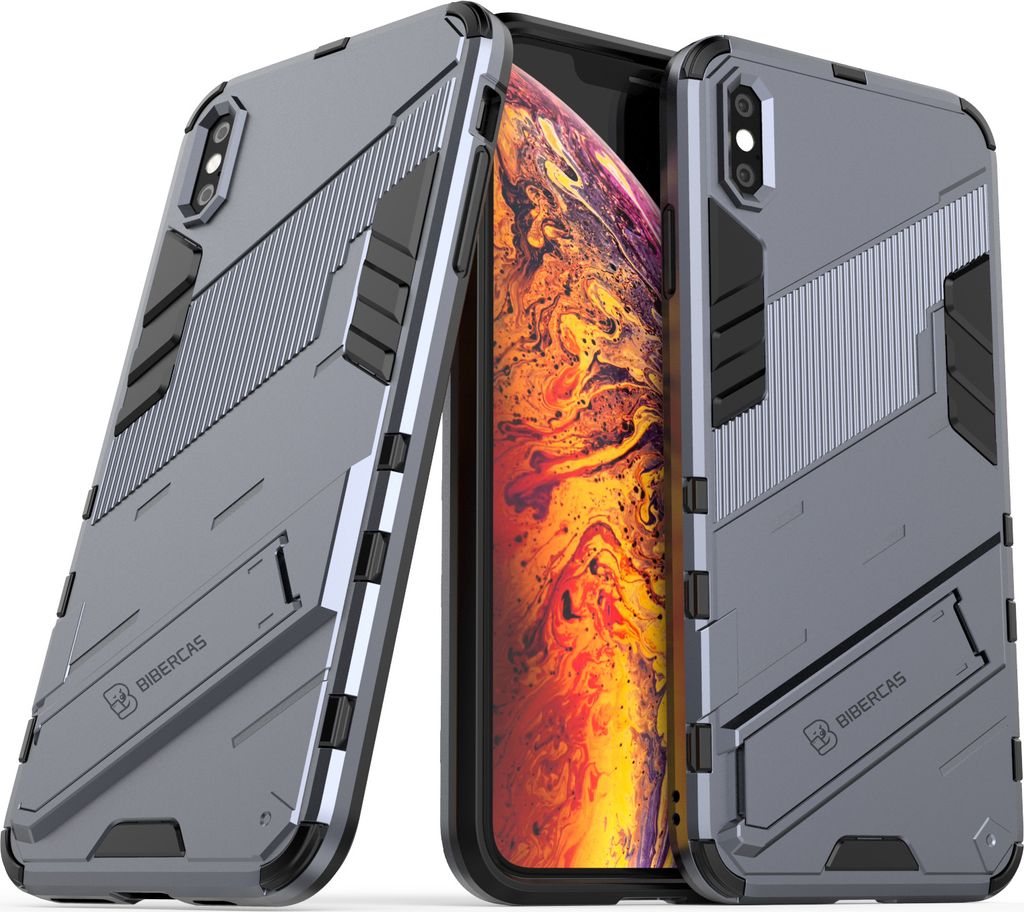 LaimTop Armor Hülle für iPhone XS Max, Hybrid PC TPU Bumper Stoßfestes Schutzhülle mit Standfunktion für iPhone XS Max Blau