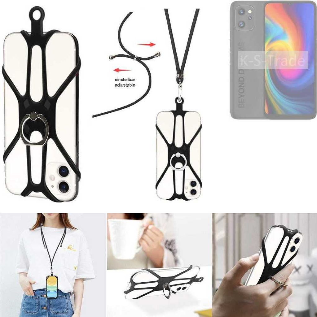 K-S-Trade 3in1 Handykette Handyband Handykordel Halsband Smartphone-Ring Handy-Ring kompatibel mit UMIDIGI F3 Pro 5G Fingerhalterung Handyring
