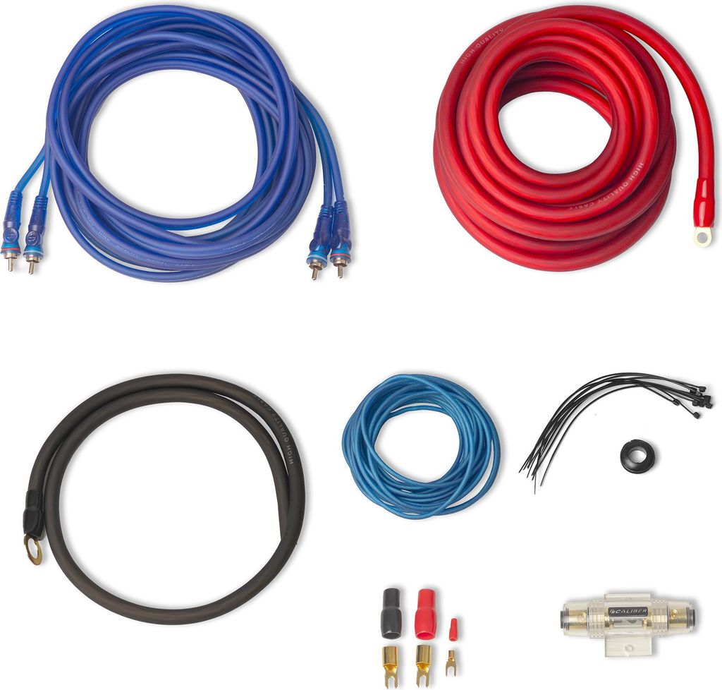 Caliber Audiokabelsatz für Auto-Verstärker - Kabel für 1500 Watt Subwoofer - Satz mit 4 Kabeln - 5 Meter (CPK20D)
