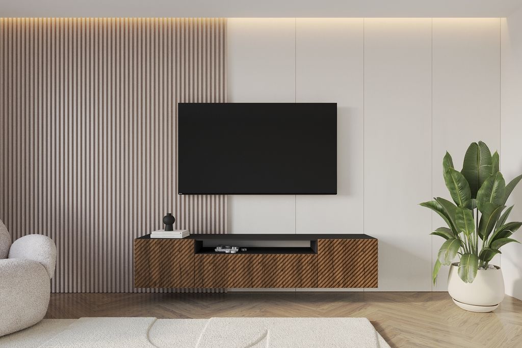 ALTDECOR TV-Schrank ZENO-W mit Gefrästen Fronten 200x40x41 Lowboard hängend, TV Möbel, TV Cabinet, Fernsehtisch, Fernsehschrank, TV Kommode, TV ...