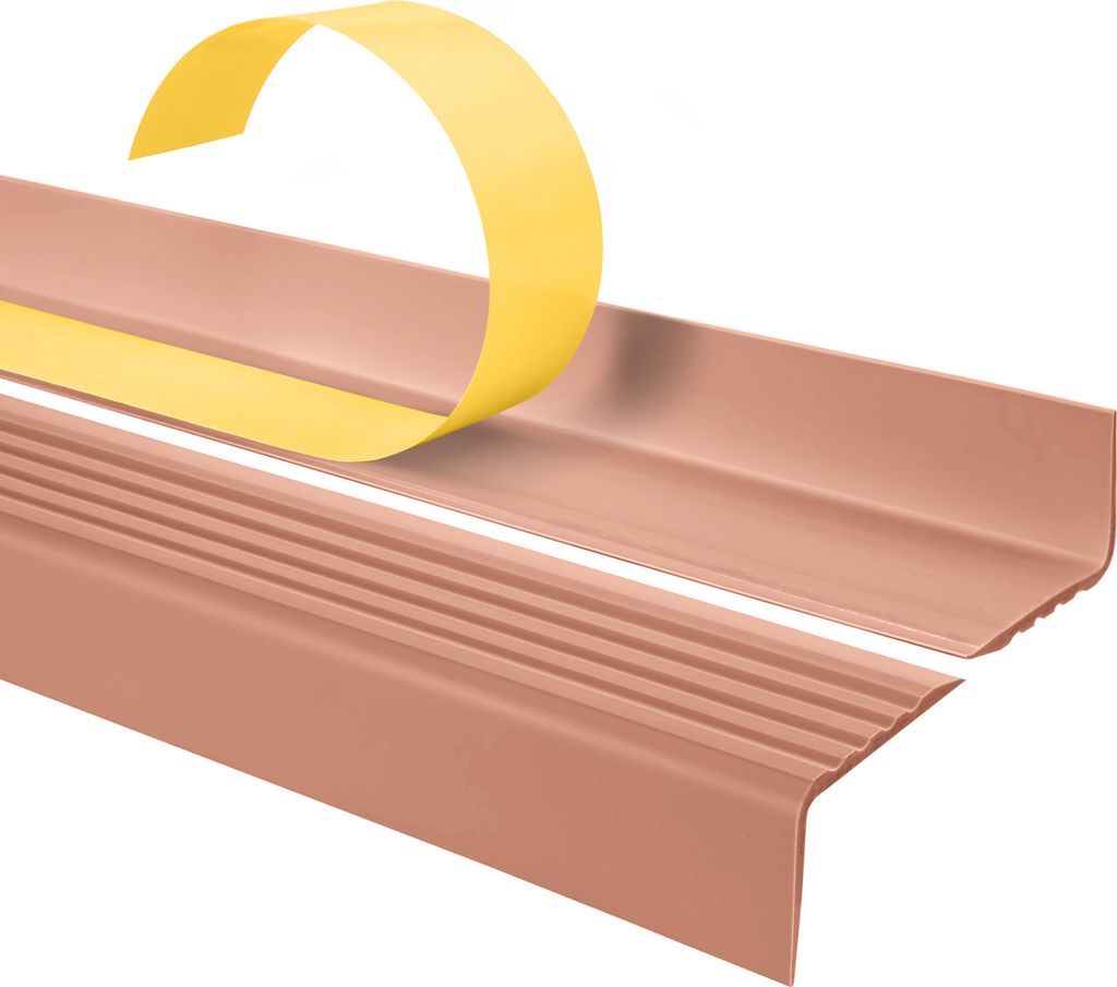 QUEST Treppenkantenprofil Selbstklebend 25x40mm, 1m, Kunststoff PVC, Antirutsch-Profil, Stufenkantenprofil Treppenleiste ND, hellbraun