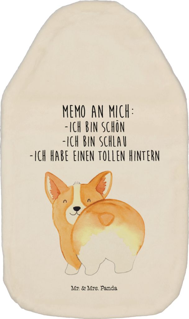 Mr. & Mrs. Panda Wärmekissen Corgi Po - Weiß - Geschenk, Corgie, Wärmflaschen, Wärmflasche, Flauschige, Positiv, Hund, Spruch, Achtsamkeit, Spr...