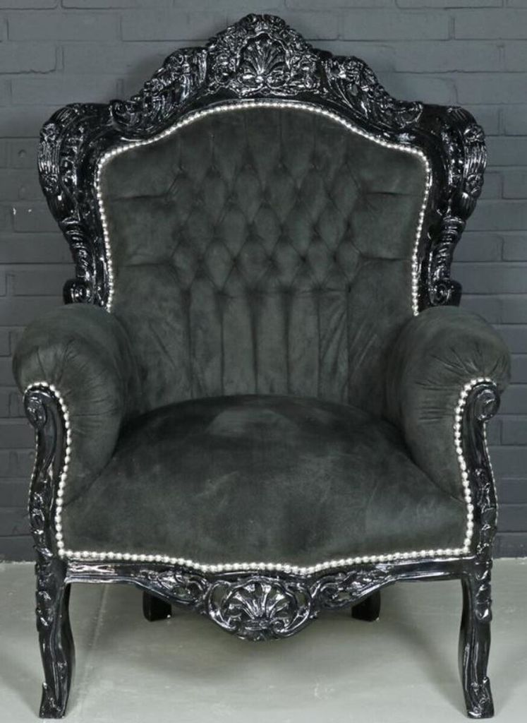 Casa Padrino Barock Sessel Schwarz 85 x 85 x H. 120 cm - Barockstil Wohnzimmer Sessel