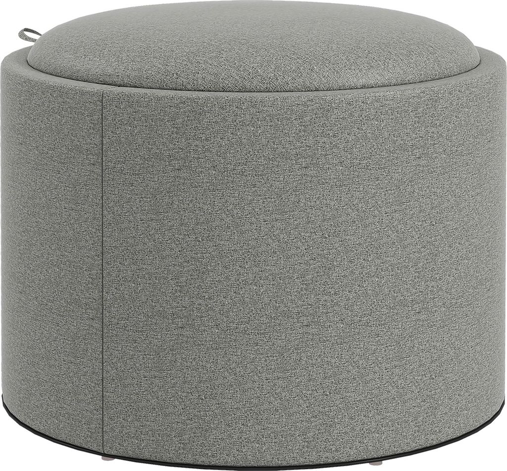 Runder Sitzhocker Polsterhocker mit Stauraum und Klappdeckel in Grau Leinenoptik Ø56 x 42 cm für Wohnzimmer Schlafzimmer, Grau, 56,00 cm, 42,00 c...