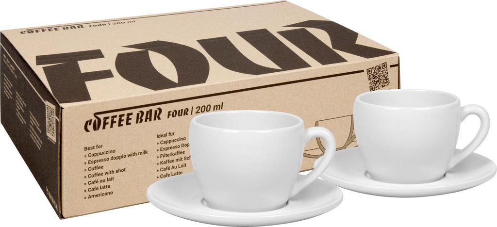 KÖNITZ 2er Set Coffee Bar FOUR Cappuccinotasse mit Untertasse 200 ml im Geschenkkarton