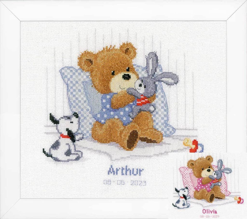 Vervaco Kreuzstich-Stickerei-Set "Bär, Hase und Hund", 25x21cm