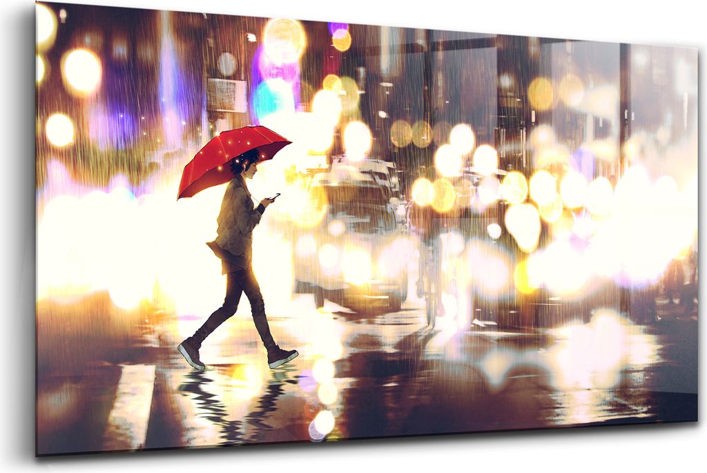 Wandmalerei auf Glas- Wanddekoration aus Glas - 120x60 - Du bist nicht allein Straßenregen