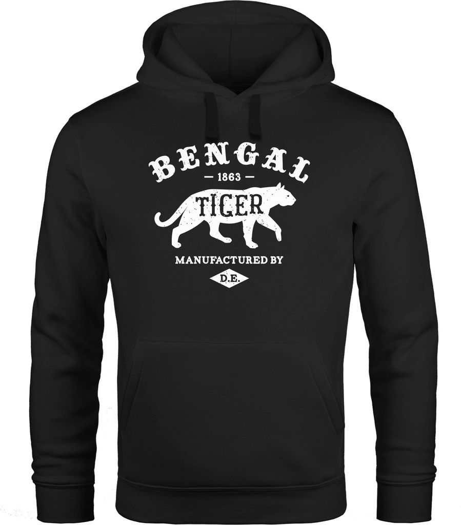 Hoodie Herren Bengal Tiger Schriftzug Logo Vintage Retro Kapuzen-Pullover Männer Neverless schwarz XL