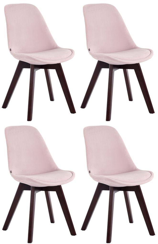 CLP 4er Set Besucherstühle Borneo Samt mit Polsterung Farbe:pink;Gestell Farbe:walnuss