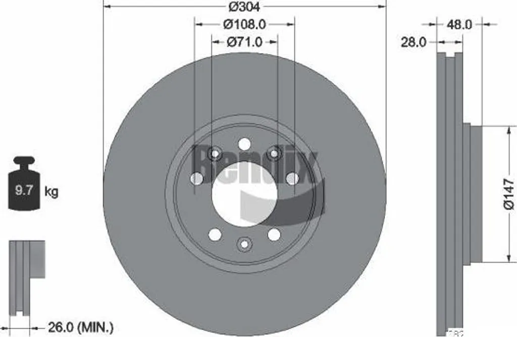 Disque de frein BENDIX BDS1019 OE 1611841980 pour Peugeot Expert et C5