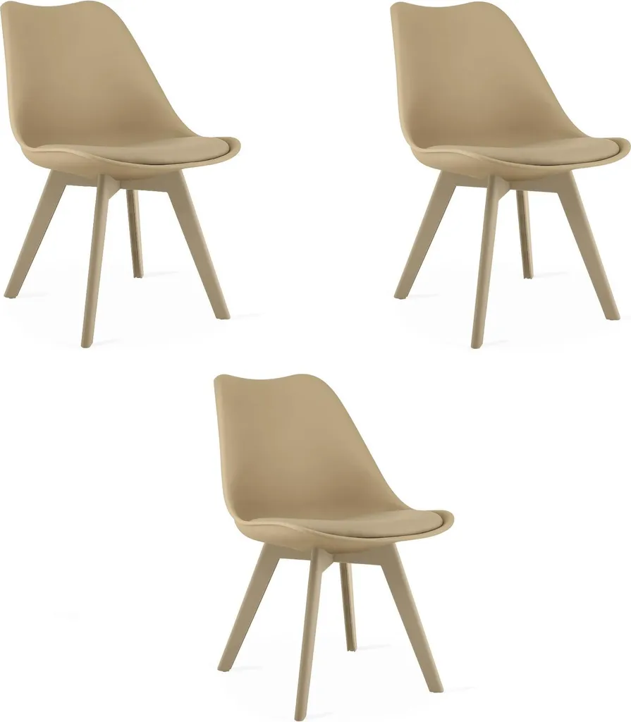 Sedia MARK beige scuro con cuscino in ecopelle per cucina sala da pranzo x3