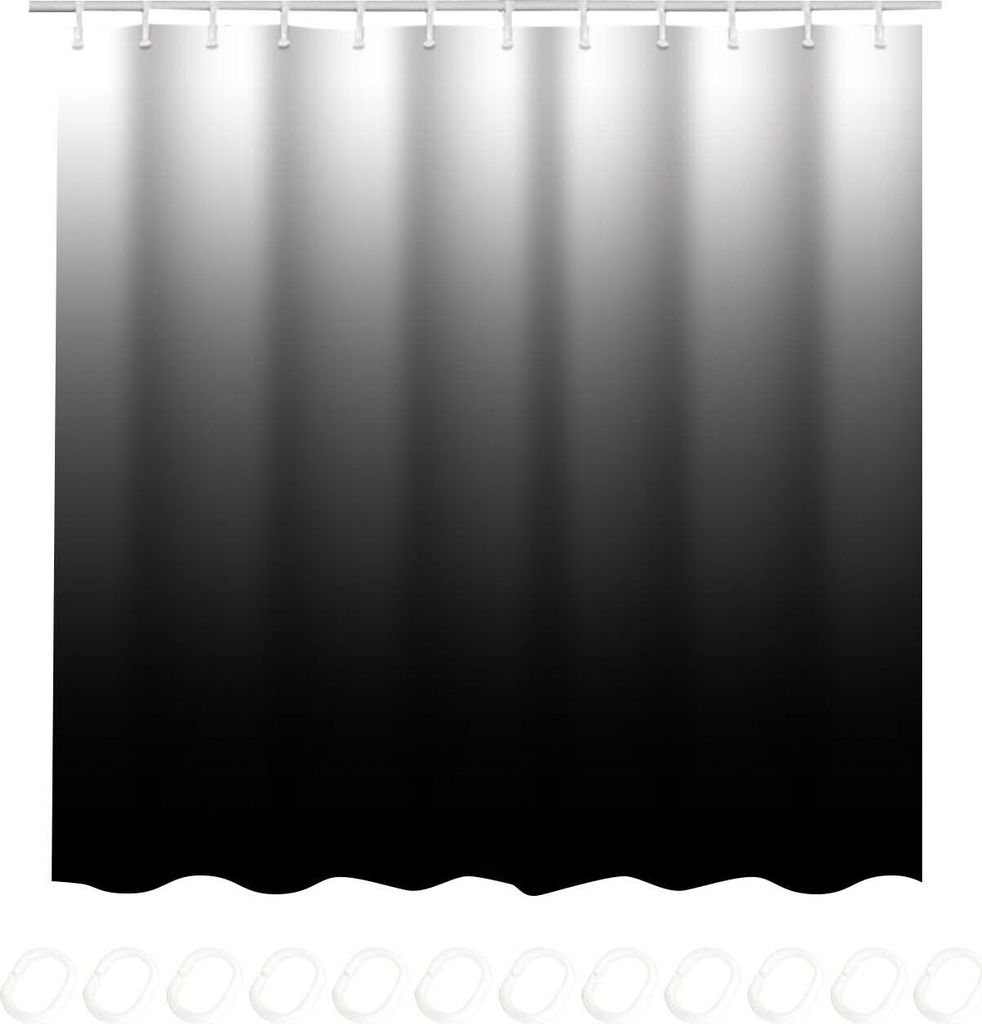OKWISH Duschvorhang Wasserdicht Anti-schimmel, Waschbar Shower Curtains, Badewanne Vorhang mit Duschvorhängeringen,180 x 200 cm, Schwarz