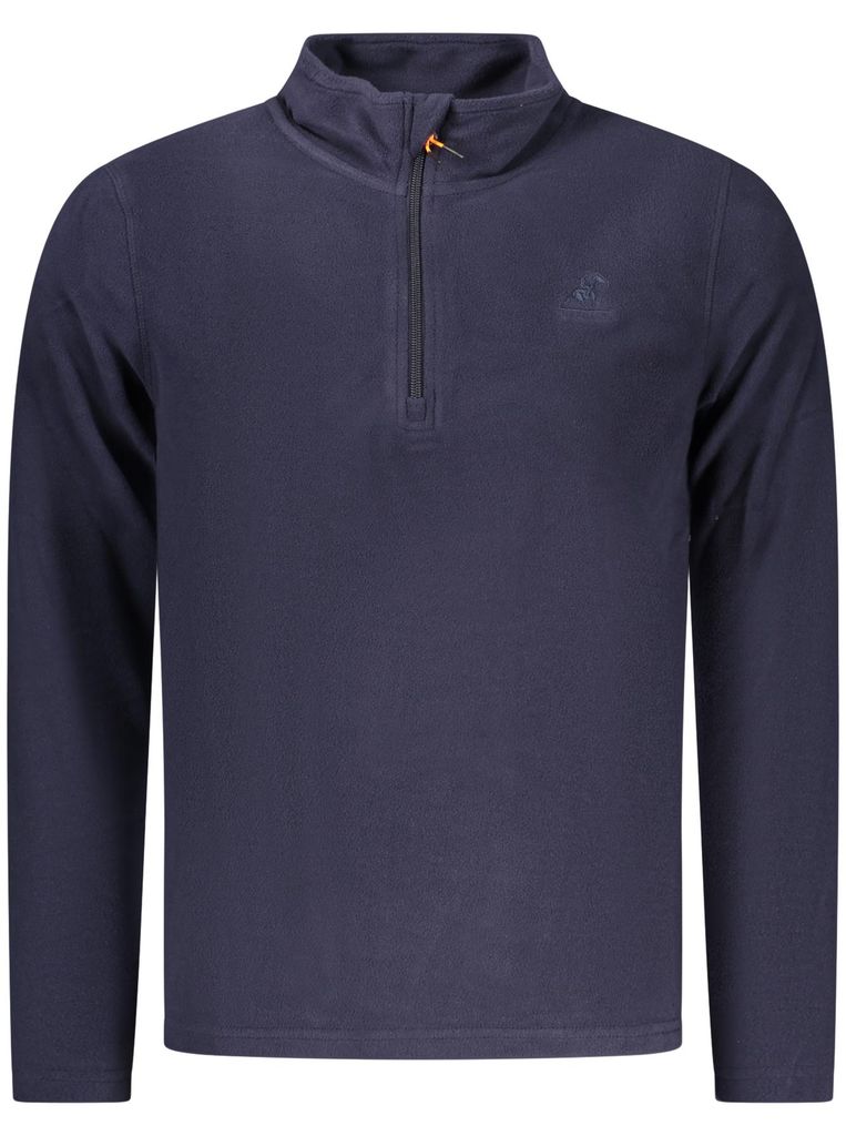 Herren-Sweatshirt in Blau aus Fleece mit Stickerei & halbem Reißverschluss