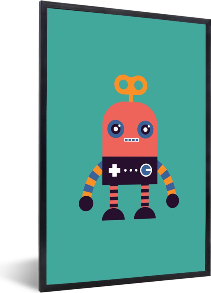 MuchoWow MuchoWow Gerahmtes Poster Roboter - Spielzeug - Gesicht - Rosa - Jungen - Kinder 20x30 cm - Poster mit zchwarzem Bilderrahmen - Drucke...