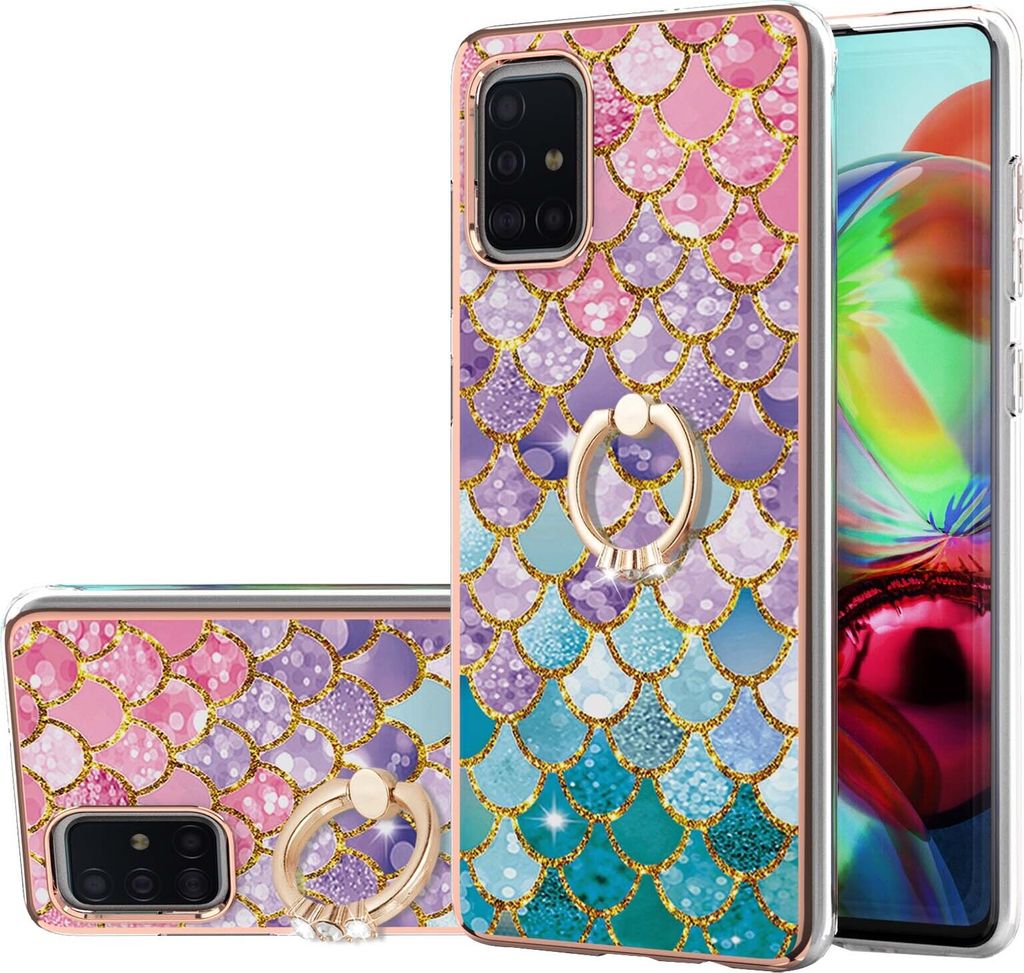 Hülle für Samsung Galaxy A71 5G Muster TPU Silikon Stoßdämpfer Bumper Schutzhülle mit Ring Ständer Bunt