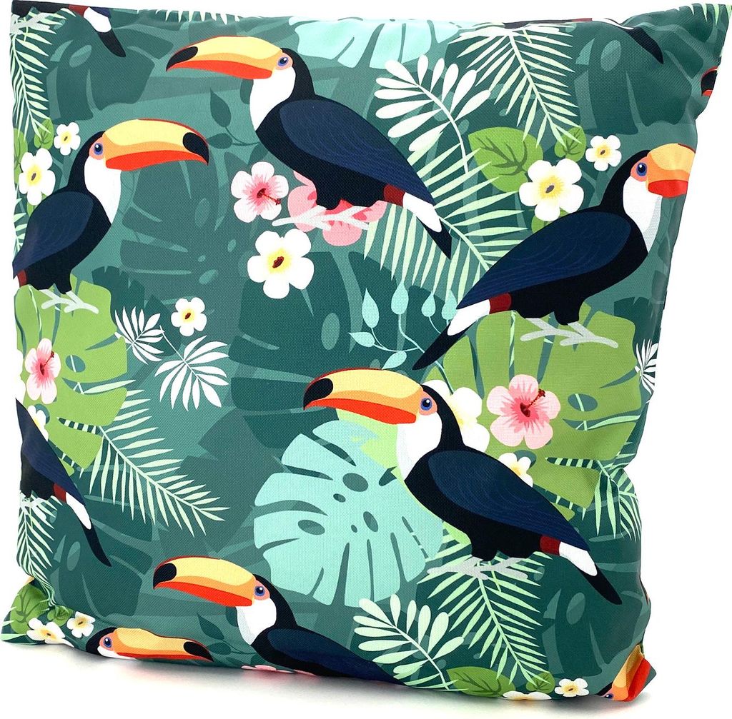heimtexland Outdoorkissen mit Füllung Garten Dekokissen 45x45 schmutz- und wasserabweisend Deko Kissen Outdoor Typ688 Tukan Dschungel