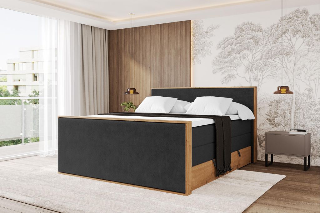 ALTDECOR BOXSPRINGBETT mit 2xBettkasten und Lattenrost, Topper, Boxbett, Polsterbett mit Bettkasten mit Stauraum und Kopfteil mit Matratze H3/H4 - ...